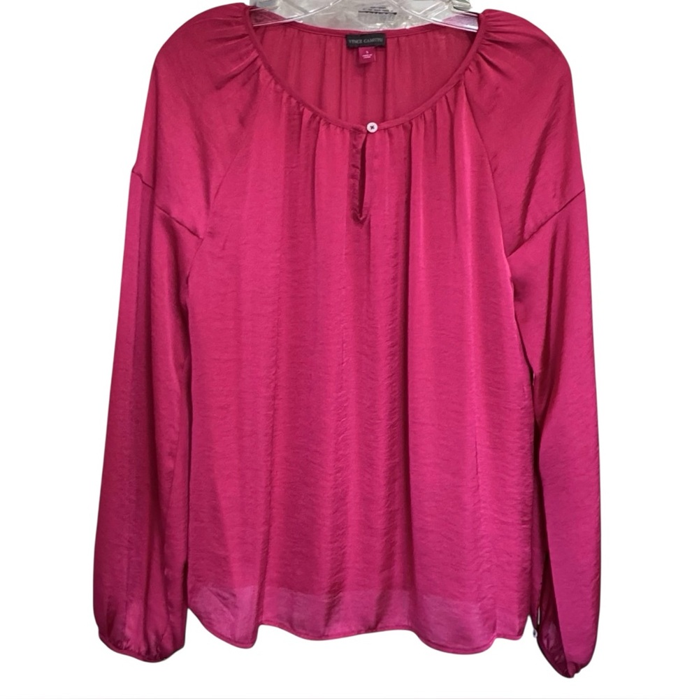 Vince Camuto Satin Blouse – Raspberry Pink Long Sleeve, Size Small